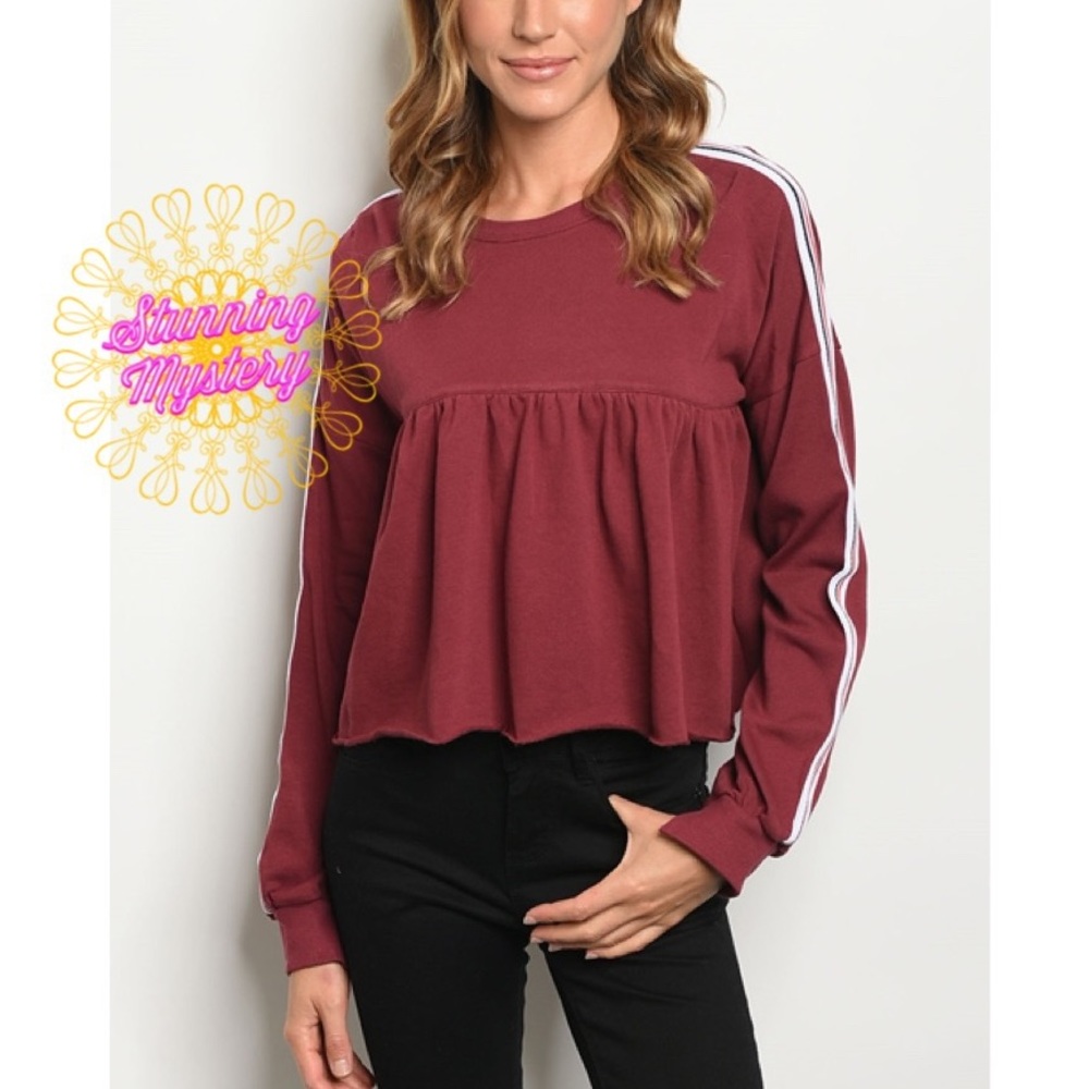 Long Sleeve Wine Crop Top - Picture 5 of 5